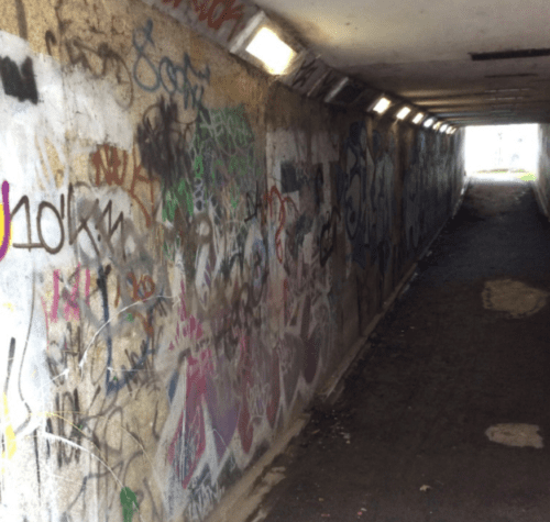 Graffiti on wall in subway